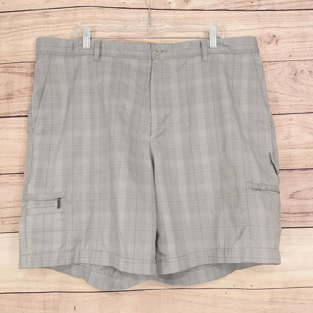 Greg Norman Shorts Mens 40 Gray Plaid Microfiber Stretch 9 Inseam Golf